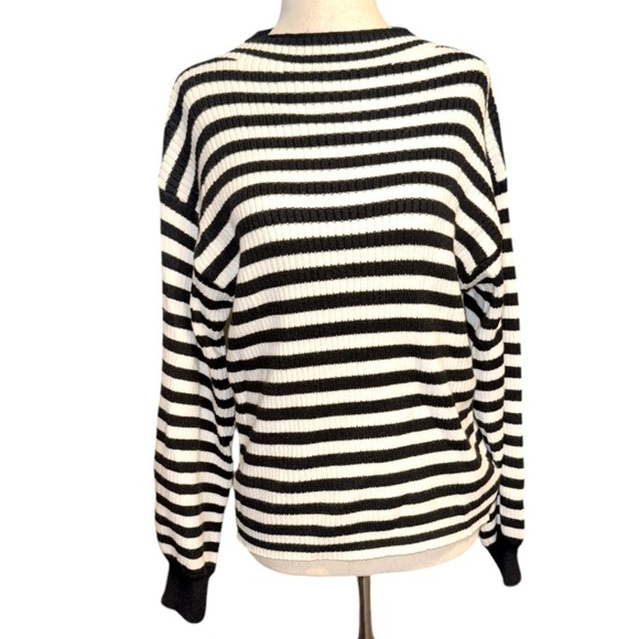 Anthropologie NWT Black and White Striped Mock Neck Sweater - Picture 4 of 5